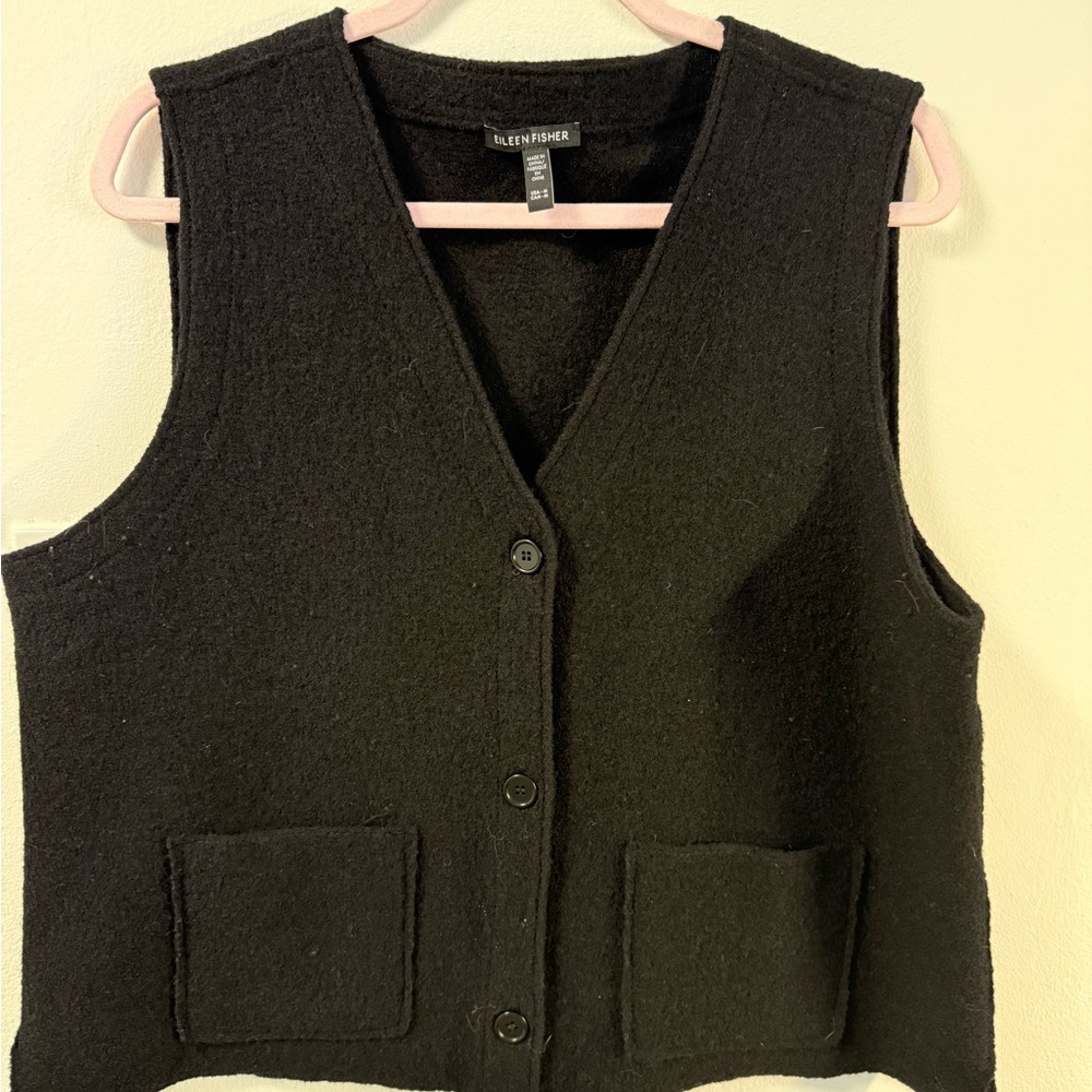 Eileen Fisher Black Textured Wool Vest